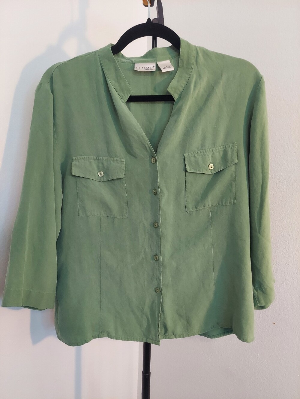 Kim Rogers Signature Silk Green 3/4 Sleeve Button-Down Women's Shirt Size L